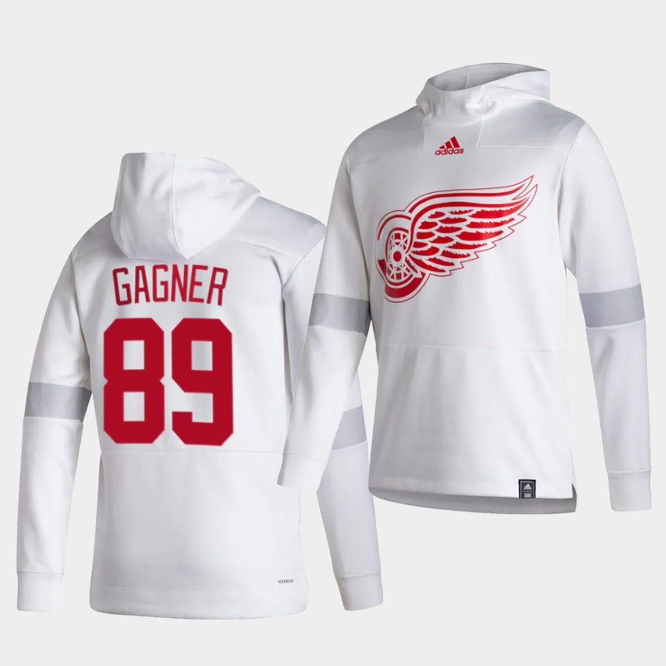 Men Detroit Red Wings #89 Gagner White NHL 2021 Adidas Pullover Hoodie Jersey->calgary flames->NHL Jersey